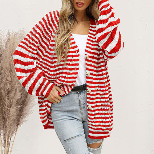 Striped Button Down Long Sleeve Cardigan - Charming Charlie