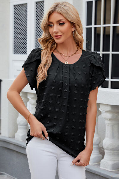 Swiss Dot Round Neck Short Sleeve T-Shirt - Charming Charlie