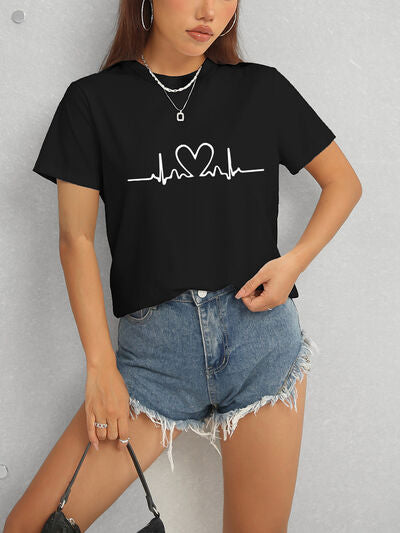Heart Round Neck Short Sleeve T-Shirt - Charming Charlie