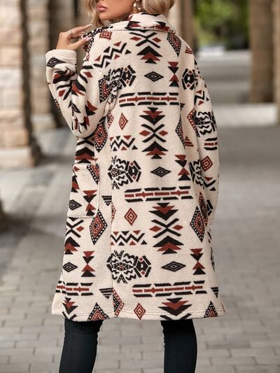 Geometric Pocketed Dropped Shoulder Coat - Charming Charlie