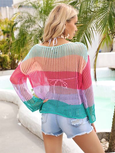 Color Block Openwork Boat Neck Cover Up - Charming Charlie