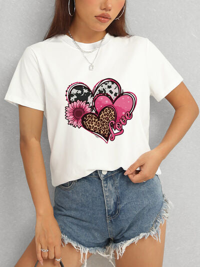 Heart Round Neck Short Sleeve T-Shirt - Charming Charlie