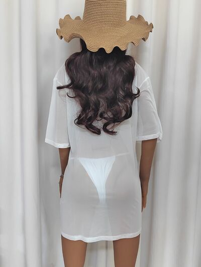 Mesh Boat Neck Half Sleeve Cover Up - Charming Charlie