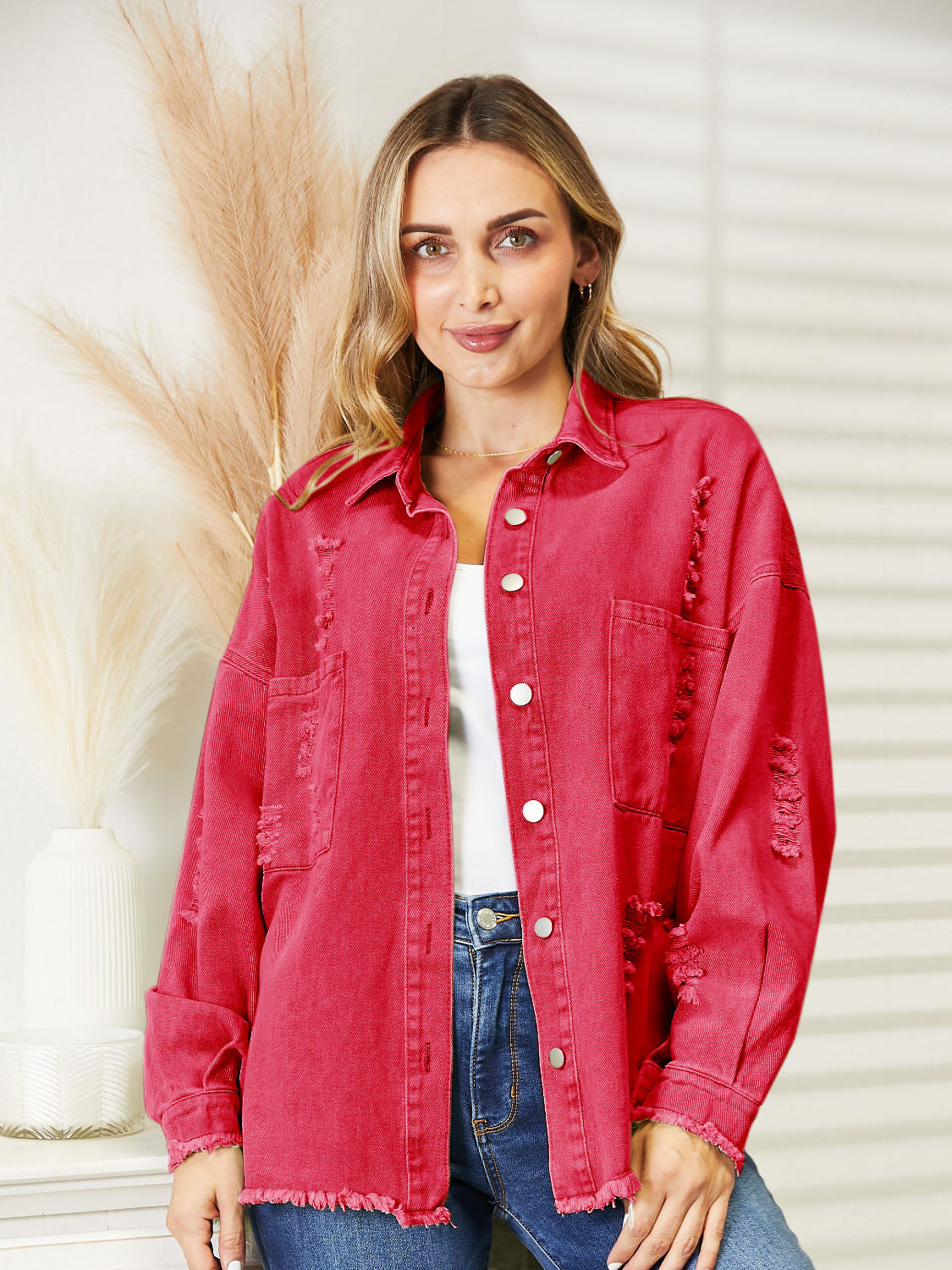 Distressed Raw Hem Denim Jacket - Charming Charlie