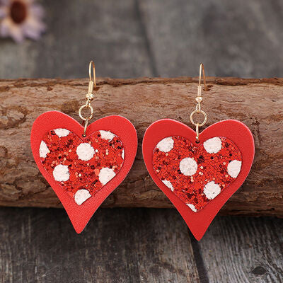 Sequin Heart Leather Drop Earrings - Charming Charlie