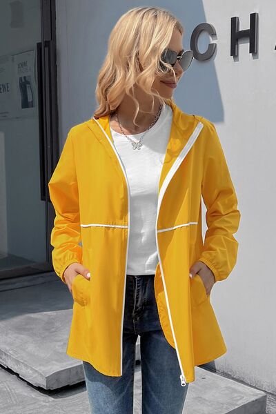 Zip Up Long Sleeve Hooded Watertight Jacket - Charming Charlie