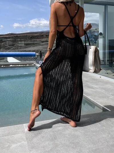 Openwork Slit Cutout Wide Strap Dress - Charming Charlie