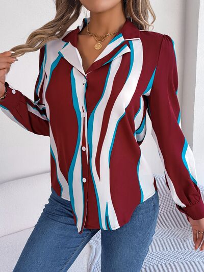 Printed Button Up Long Sleeve Shirt - Charming Charlie