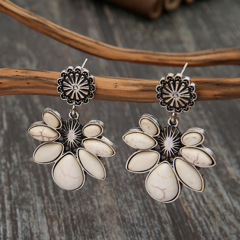 Artificial Turquoise Flower Earrings - Charming Charlie