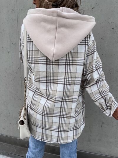 Plaid Dropped Shoulder Hooded Jacket - Charming Charlie