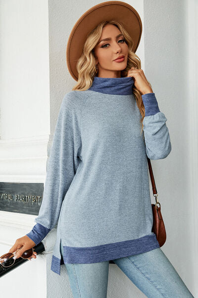 Slit Mock Neck Long Sleeve T-Shirt - Charming Charlie