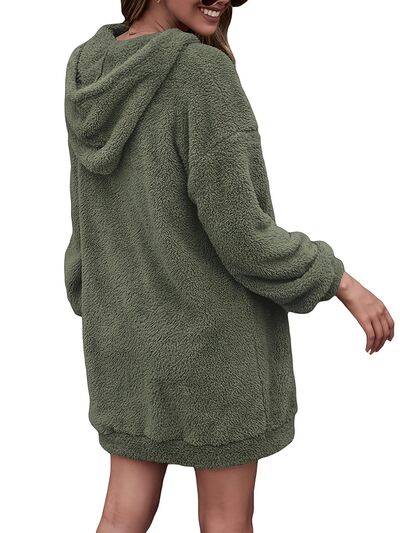 Half Zip Dropped Shoulder Oversized Hoodie - Charming Charlie