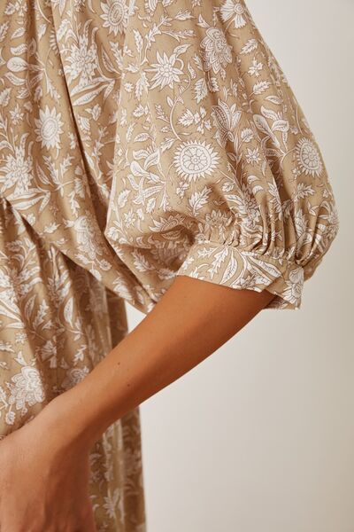 Floral Tie Neck Ruched Babydoll Dress - Charming Charlie