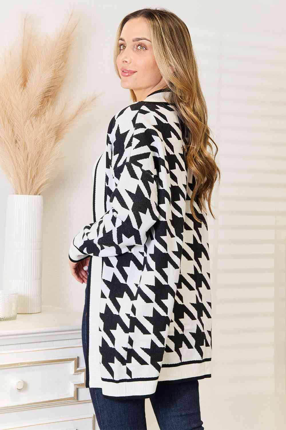 Woven Right Houndstooth Open Front Longline Cardigan - Charming Charlie