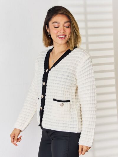 Contrast Trim Button Up Cardigan - Charming Charlie
