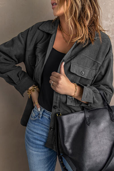 Button Up Collared Neck Long Sleeve Jacket - Charming Charlie