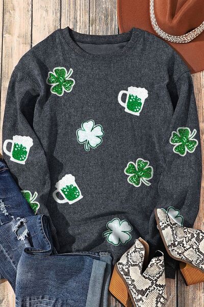 Lucky Clover Beer Sequin Round Neck Sweatshirt - Charming Charlie