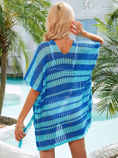 Tassel Openwork Striped V-Neck Cover Up - Charming Charlie