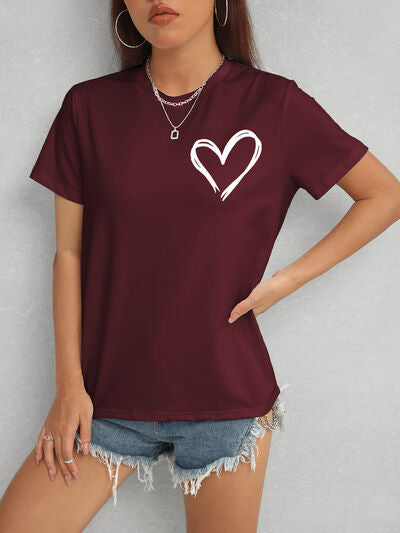 Heart Round Neck Short Sleeve T-Shirt - Charming Charlie