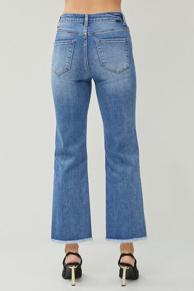 RISEN High Waist Raw Hem Slit Straight Jeans - Charming Charlie