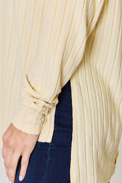 Basic Bae Full Size Ribbed Round Neck Slit T-Shirt - Charming Charlie