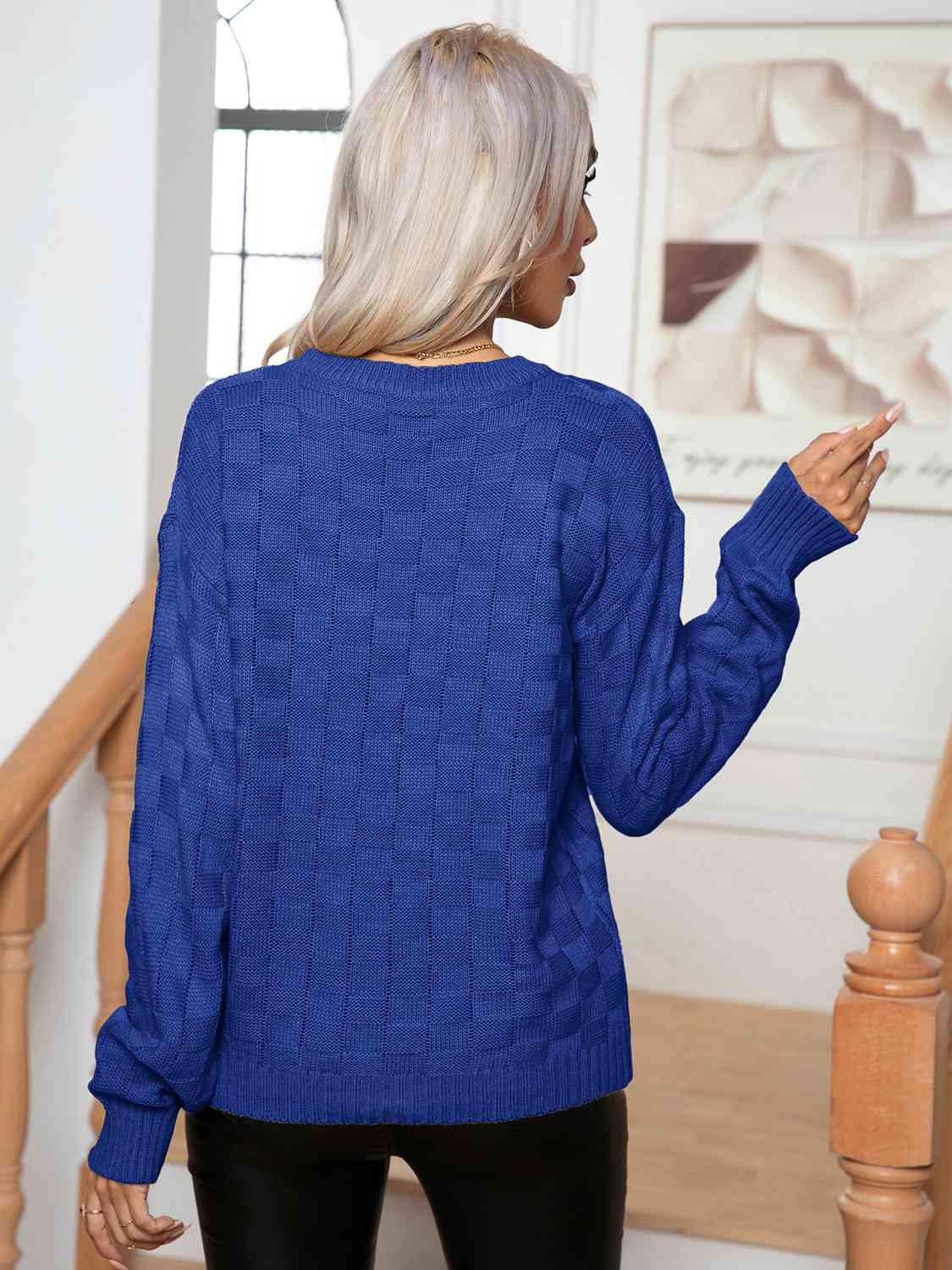 Round Neck Drop Shoulder Sweater - Charming Charlie