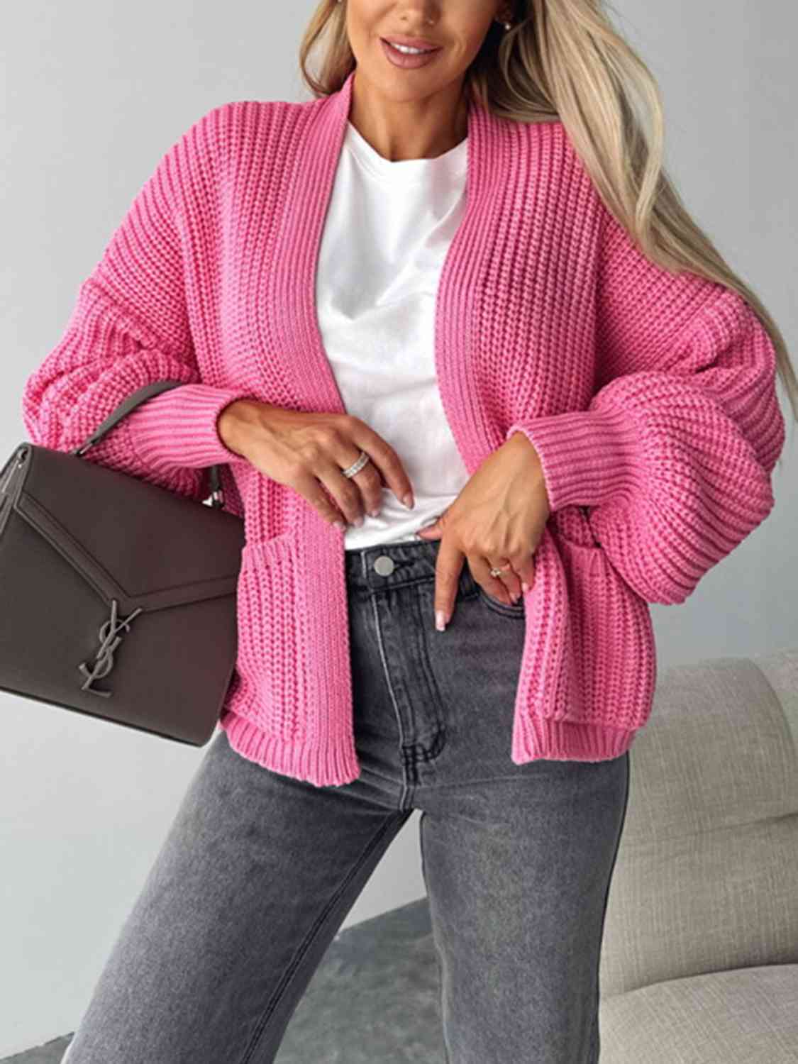 Open Front Dropped Shoulder Cardigan - Charming Charlie