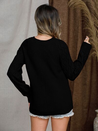 Openwork Round Neck Raglan Sleeve Sweater - Charming Charlie