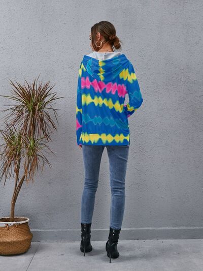 Contrast Quarter Zip Dropped Shoulder Hoodie - Charming Charlie