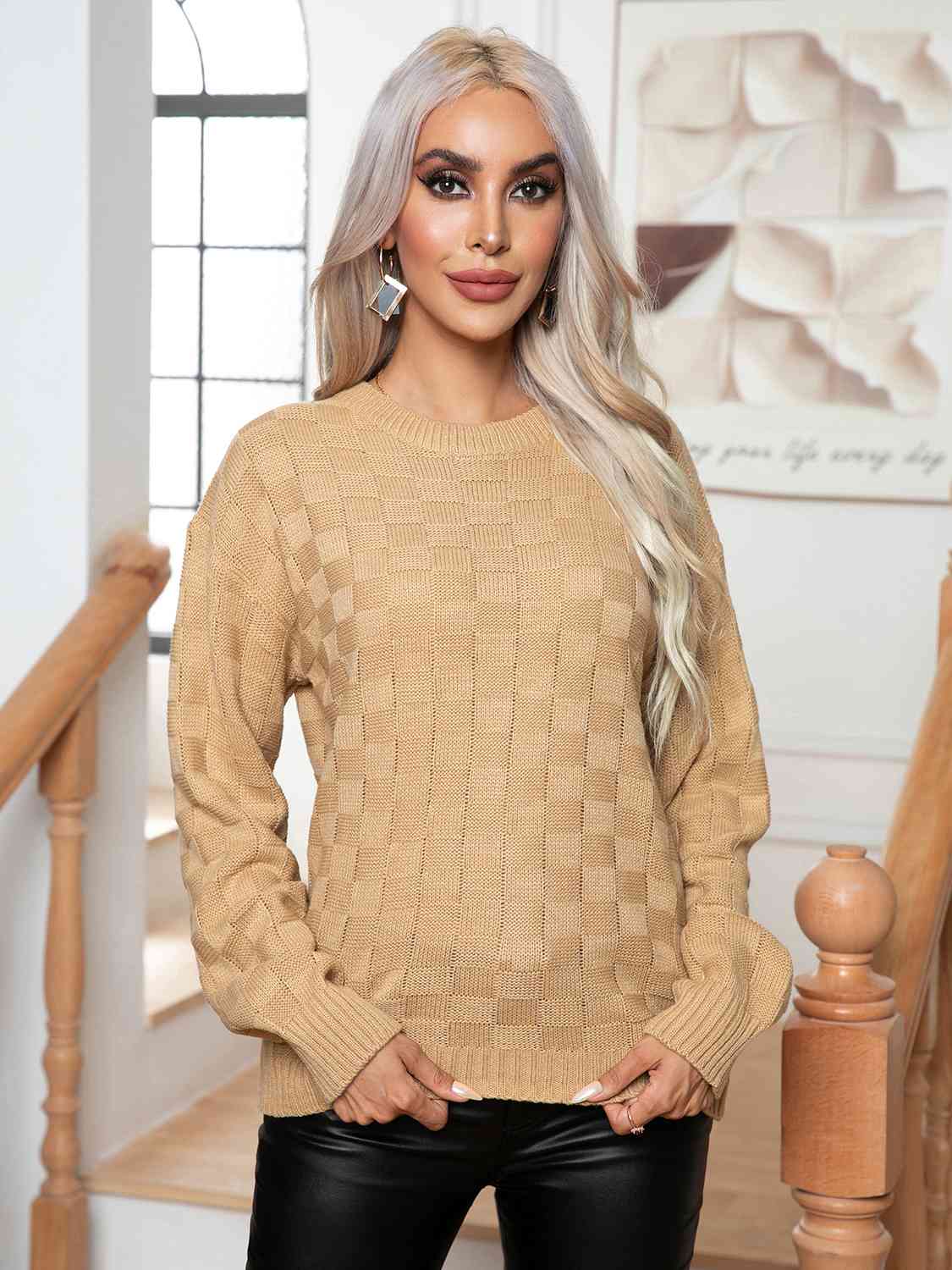 Round Neck Drop Shoulder Sweater - Charming Charlie