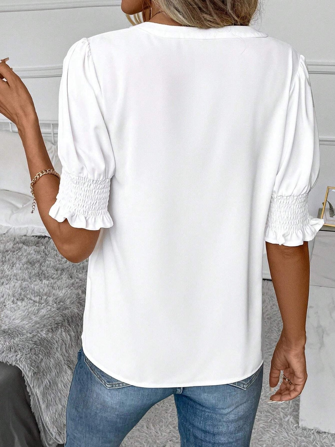 Notched Short Sleeve Blouse - Charming Charlie