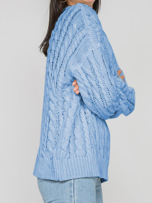 Openwork Round Sleeve Cable-Knit Sweater - Charming Charlie