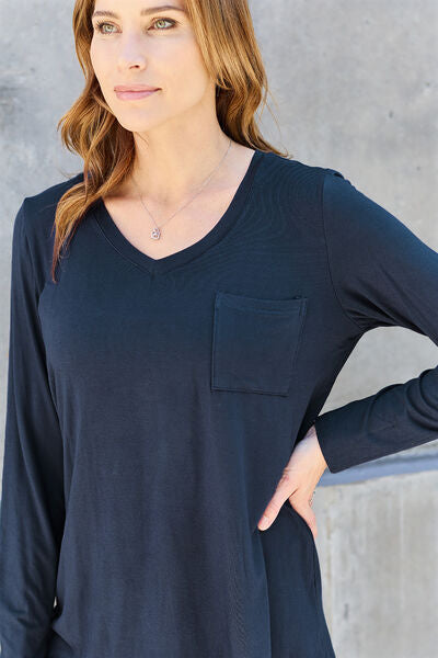 Basic Bae Full Size V-Neck Long Sleeve Top - Charming Charlie