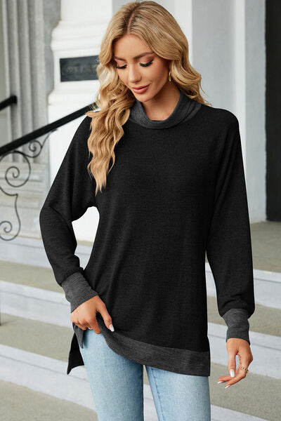 Slit Mock Neck Long Sleeve T-Shirt - Charming Charlie