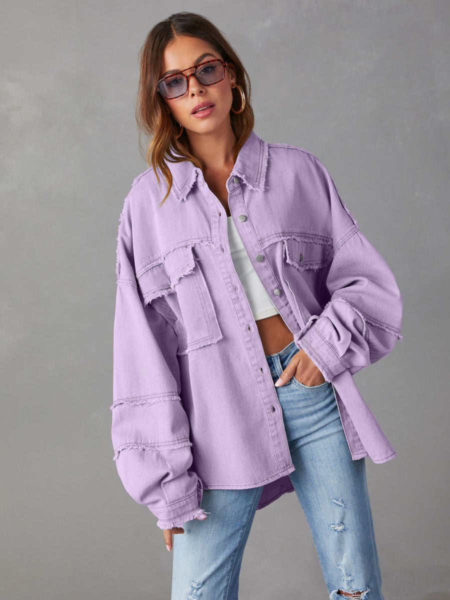 Ball Sequin Dropped Shoulder Raw Hem Jacket main image 0