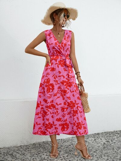 Tied Printed Surplice Tiered Dress - Charming Charlie