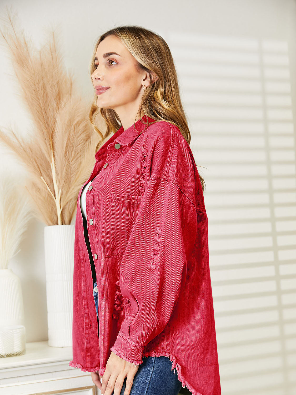 Distressed Raw Hem Denim Jacket - Charming Charlie