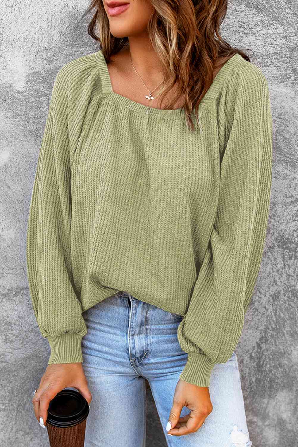 Square Neck Waffle-Knit Top - Charming Charlie