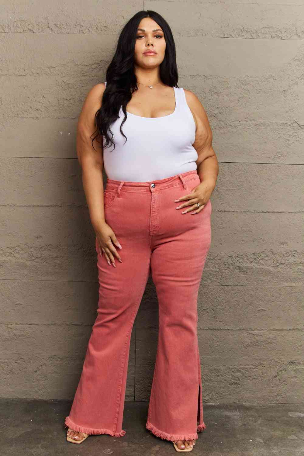 RISEN Bailey Full Size High Waist Side Slit Flare Jeans - Charming Charlie