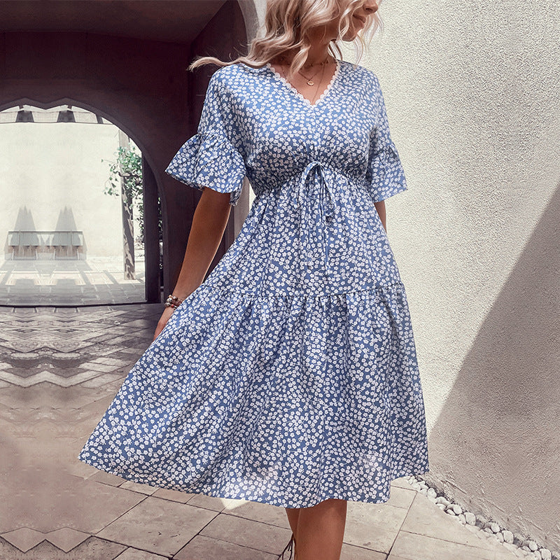 Floral Flounce Sleeve V-Neck Dress - Charming Charlie