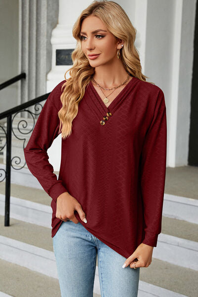 V-Neck Long Sleeve T-Shirt - Charming Charlie