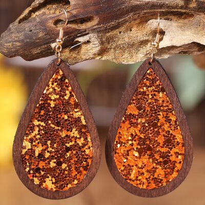 Sequin Wood Teardrop Earrings - Charming Charlie