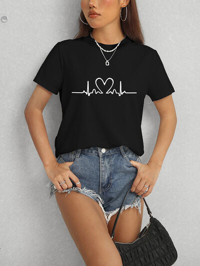 Heart Round Neck Short Sleeve T-Shirt - Charming Charlie