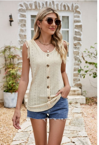 Full Size Decorative Button Eyelet Tied Tank - Charming Charlie