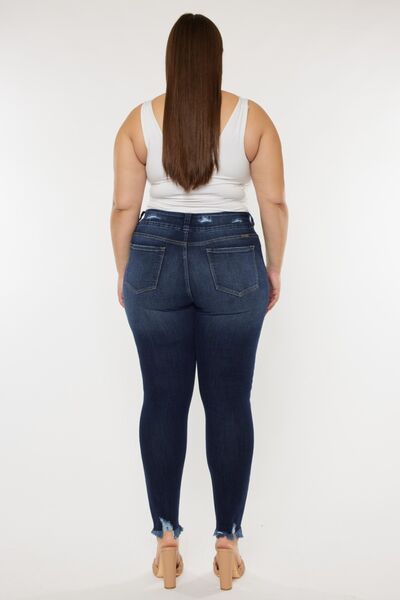 Kancan Full Size Cat's Whiskers Raw Hem High Waist Jeans - Charming Charlie