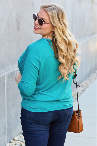 Basic Bae Full Size Round Neck Batwing Sleeve Blouse - Charming Charlie