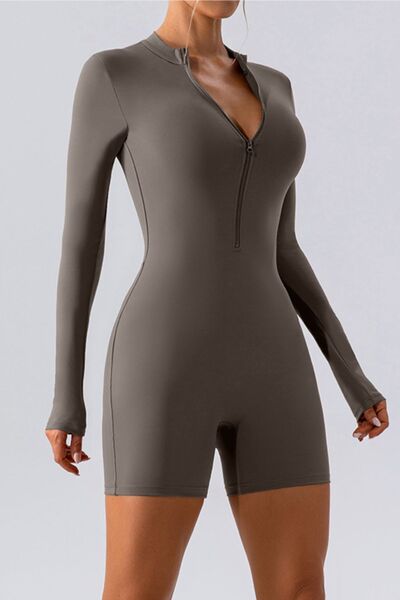 Half Zip Long Sleeve Active Romper - Charming Charlie