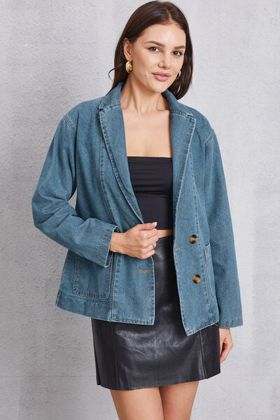 Pocketed Button Up Denim Jacket - Charming Charlie