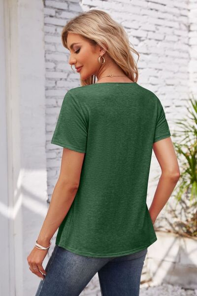 Decorative Button Scoop Neck T-Shirt - Charming Charlie