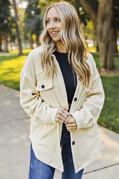 Button Up Collared Neck Long Sleeve Jacket - Charming Charlie